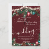 フェスティバルクリスマスライトパイン枝結婚雪 招待状 (正面)