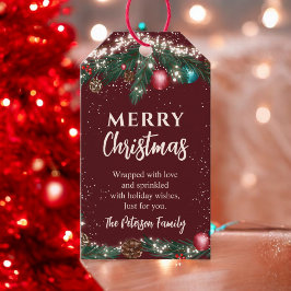 フェスティバルクリスマスライトマツ枝は雪の赤 ギフトタグ