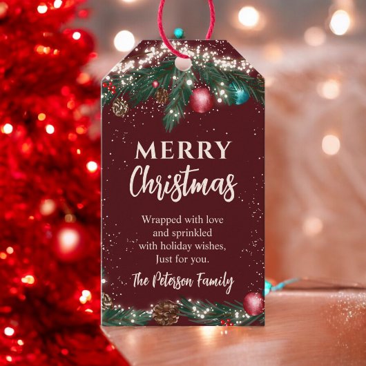 フェスティバルクリスマスライトマツ枝は雪の赤 ギフトタグ