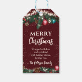 フェスティバルクリスマスライトマツ枝は雪の赤 ギフトタグ (正面)