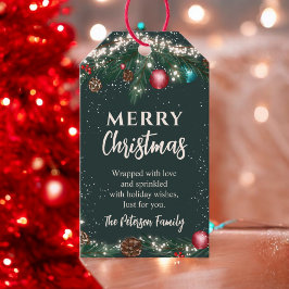 フェスティバルクリスマスライトマツ枝ススノーグリーン ギフトタグ