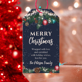 フェスティバルクリスマスライトマツ枝ススノーブルー ギフトタグ