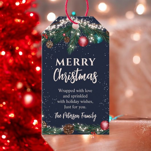 フェスティバルクリスマスライトマツ枝ススノーブルー ギフトタグ