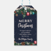 フェスティバルクリスマスライトマツ枝ススノーブルー ギフトタグ (正面)