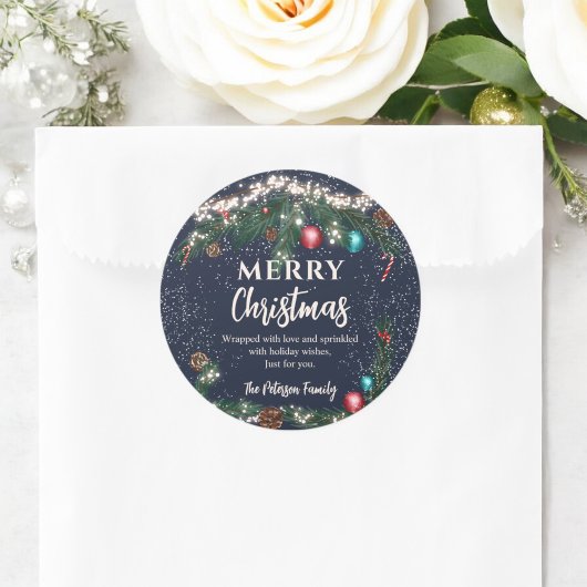 フェスティバルクリスマスライトマツ枝ススノーブルー ラウンドシール