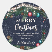 フェスティバルクリスマスライトマツ枝ススノーブルー ラウンドシール (正面)