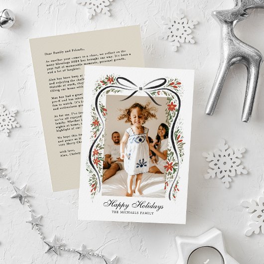 フェスティバルクリスマスリボンとポインセチア シーズンカード