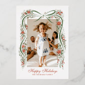 フェスティバルクリスマスリボンとポインセチア 箔シーズンカード (正面)