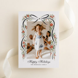 フェスティバルクリスマスリボンとポインセチア 箔シーズンカード