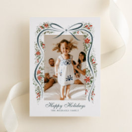 フェスティバルクリスマスリボンとポインセチア 箔シーズンカード