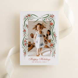 フェスティバルクリスマスリボンとポインセチア 箔シーズンカード