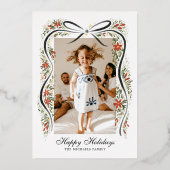 フェスティバルクリスマスリボンとポインセチア 箔シーズンカード (正面)