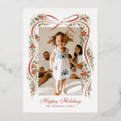 フェスティバルクリスマスリボンとポインセチア 箔シーズンカード (正面)