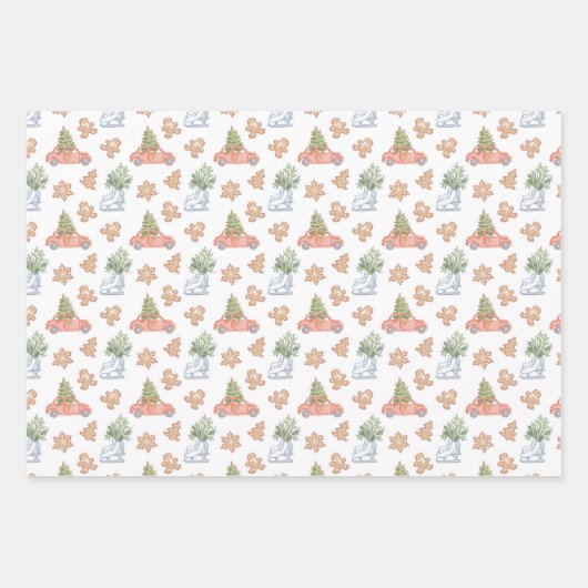 フェスティバルクリスマスリースの木とジンジャーブレッド ラッピングペーパーシート (正面3)