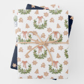 フェスティバルクリスマスリースの木とジンジャーブレッド ラッピングペーパーシート (インサイチュ)