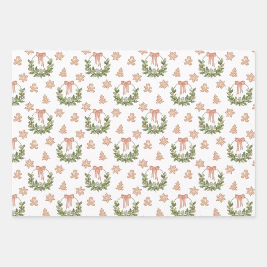 フェスティバルクリスマスリースの木とジンジャーブレッド ラッピングペーパーシート (正面)