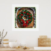 フェスティバルクリスマスリースオン木製ドア ポスター (キッチン)