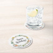 フェスティバルクリスマスリースハッピーホリデイズ ラウンドペーパーコースター (インサイチュ)