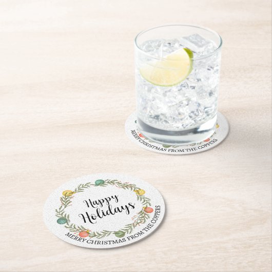 フェスティバルクリスマスリースハッピーホリデイズ ラウンドペーパーコースター (インサイチュ)