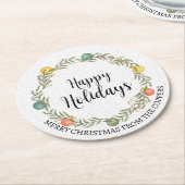 フェスティバルクリスマスリースハッピーホリデイズ ラウンドペーパーコースター (アングル)
