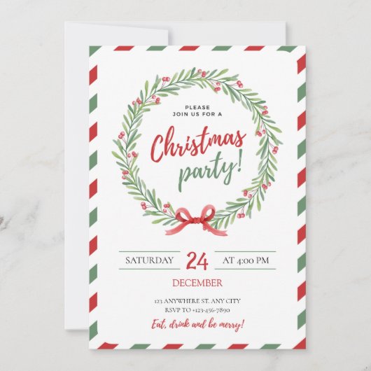 フェスティバルクリスマスリースパーティの招待状 招待状 (正面)