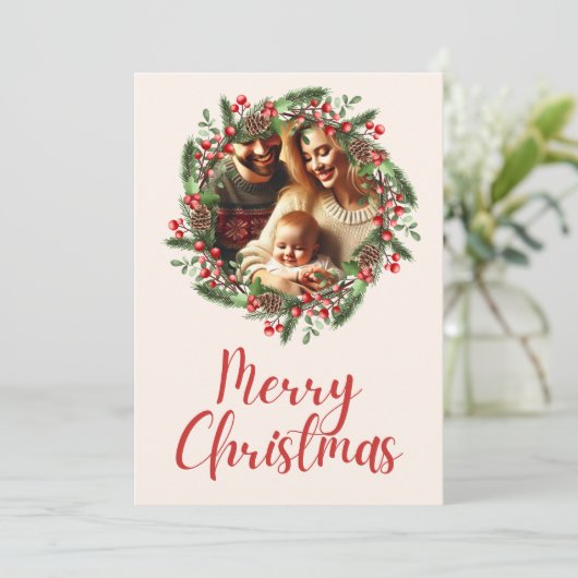 フェスティバルクリスマスリースファミリーフォトカードデザイン 招待状 (スタンド正面)