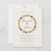 フェスティバルクリスマスリースレッドグリーン結婚フローラ 招待状 (正面)