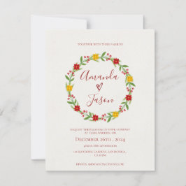 フェスティバルクリスマスリースレッドグリーン結婚フローラ 招待状