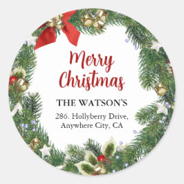 フェスティバルクリスマスリース差出人住所ラベル ラウンドシール