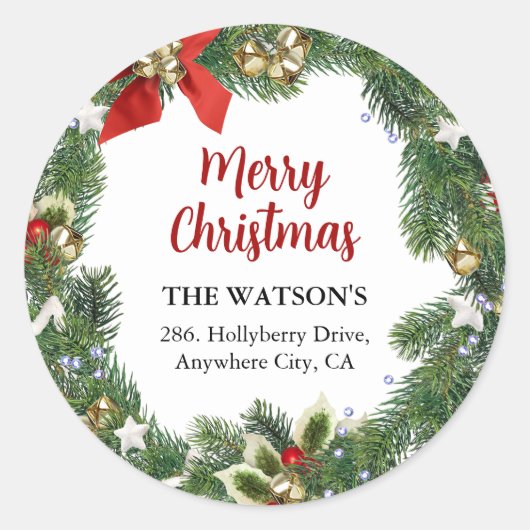 フェスティバルクリスマスリース差出人住所ラベル ラウンドシール (正面)