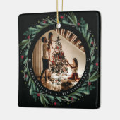 フェスティバルクリスマスリース葉ズベリーピックスクエア セラミックオーナメント (左)