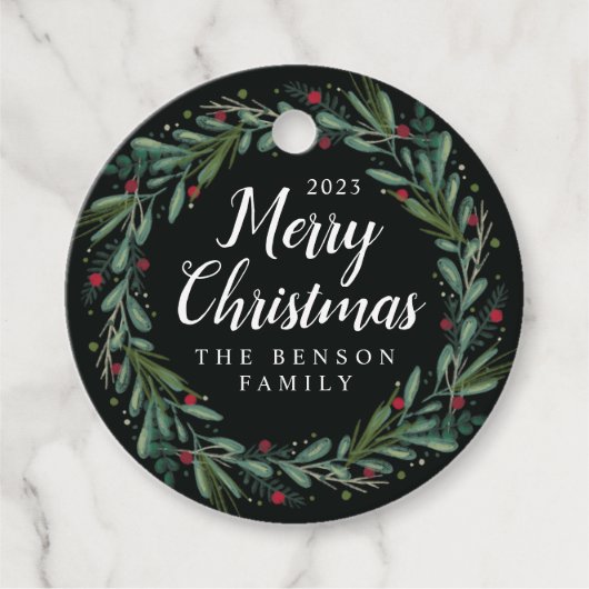 フェスティバルクリスマスリース葉ズベリーラウンド フェイバータグ (正面)