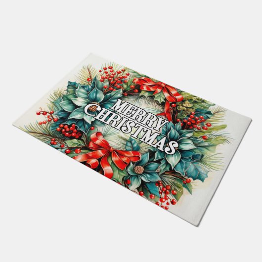 フェスティバルクリスマスリース |ハッピーホリデー ドアマット (アングル)
