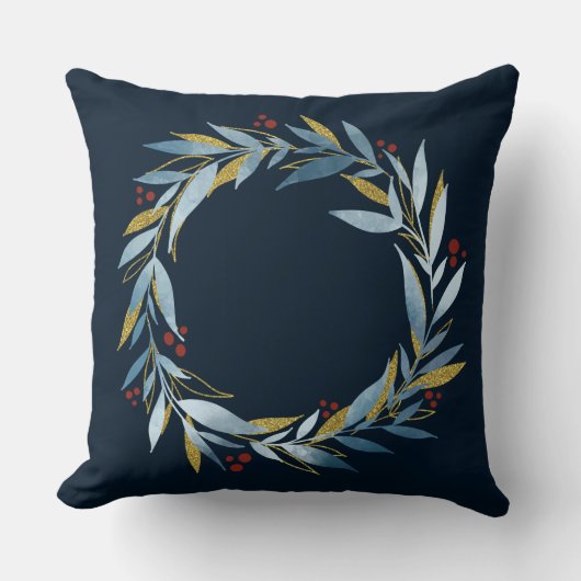 フェスティバルクリスマスリースfrom Blue金ゴールドブランチ クッション (正面)