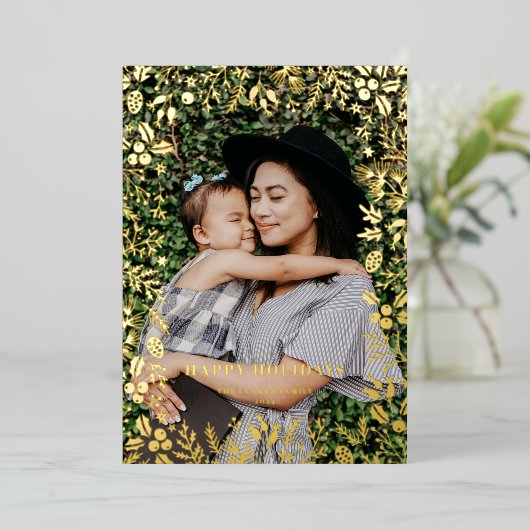 フェスティバルクリスマスリーフのフレームオーバーレイフォト 箔シーズンカード (立ち正面)