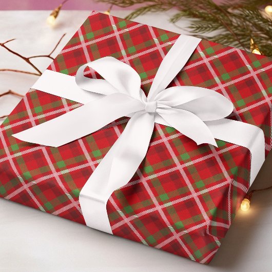フェスティバルクリスマスレッドグリーンタータンチェックプレイド ラッピングペーパー