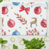 フェスティバルクリスマスレッドブルーオーナメントボーズエルクス キッチンタオル (折り畳み)