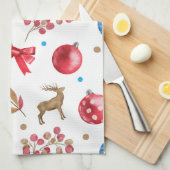 フェスティバルクリスマスレッドブルーオーナメントボーズエルクス キッチンタオル (四つ折り)