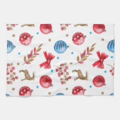 フェスティバルクリスマスレッドブルーオーナメントボーズエルクス キッチンタオル (横)
