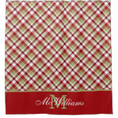 フェスティバルクリスマスレッドホワイトグリーンプレイド シャワーカーテン (正面)