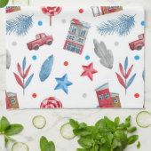 フェスティバルクリスマスレッドレトロヴァンモアツリーブランチ キッチンタオル (折り畳み)