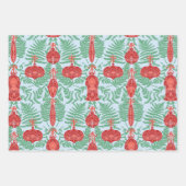 フェスティバルクリスマスレッド&グリーンパターン ラッピングペーパーシート (正面3)