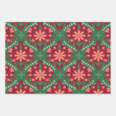 フェスティバルクリスマスレッド&グリーンパターン ラッピングペーパーシート (正面2)