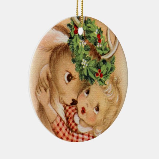 フェスティバルクリスマスレトロヴィンテージガールトナカイ セラミックオーナメント (右)