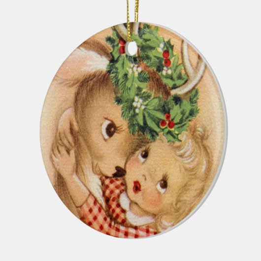 フェスティバルクリスマスレトロヴィンテージガールトナカイ セラミックオーナメント (左)