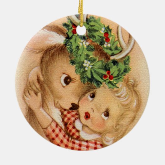 フェスティバルクリスマスレトロヴィンテージガールトナカイ セラミックオーナメント (裏面)