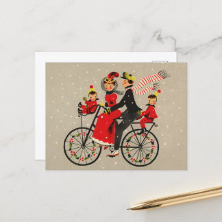 フェスティバルクリスマスレトロヴィンテージファミリーサイクリング シーズンポストカード