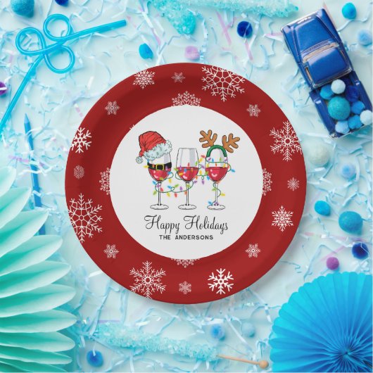 フェスティバルクリスマスワイングラスハッピーホリデー ペーパープレート (パーティー)