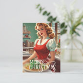 フェスティバルクリスマスヴィンテージの女性の追加メッセージ シーズンポストカード (スタンド正面)