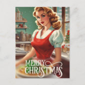 フェスティバルクリスマスヴィンテージの女性の追加メッセージ シーズンポストカード (正面)